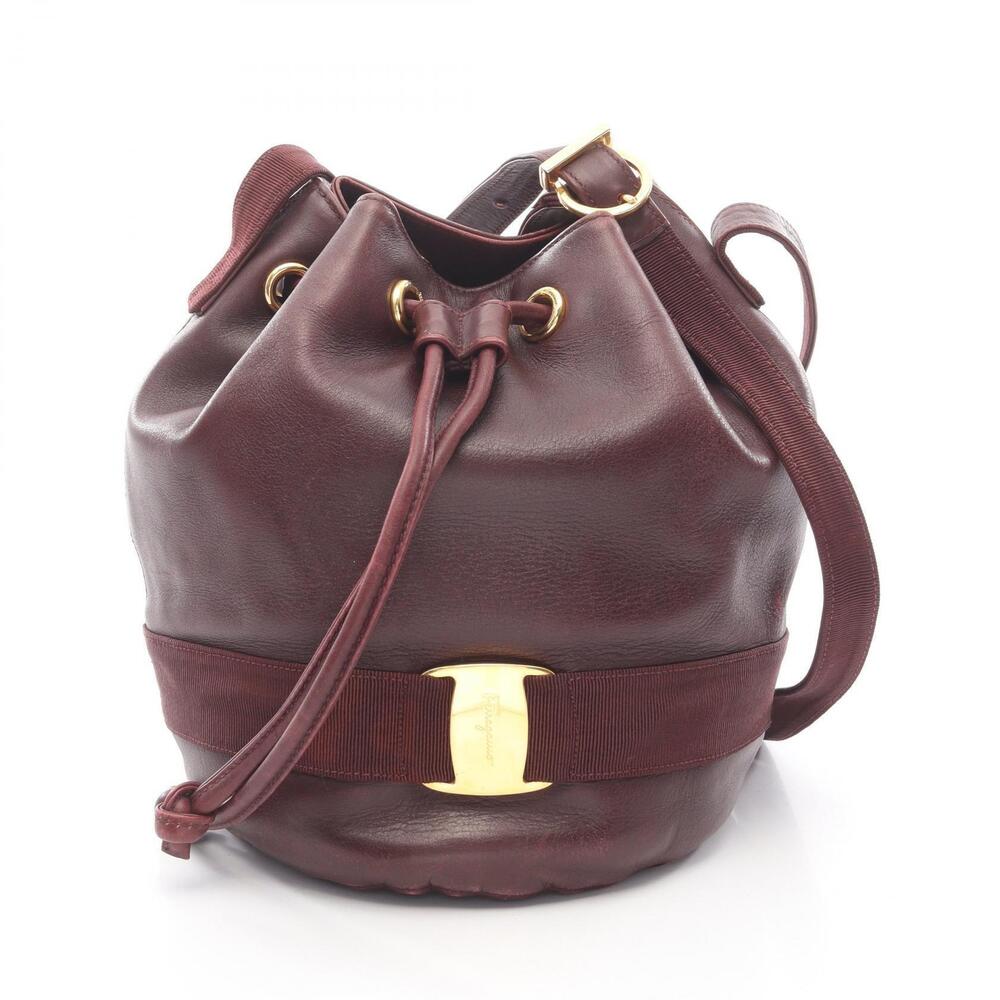 Salvatore Ferragamo Vara Ribbon Shoulder Bag Leather Bordeaux Purple